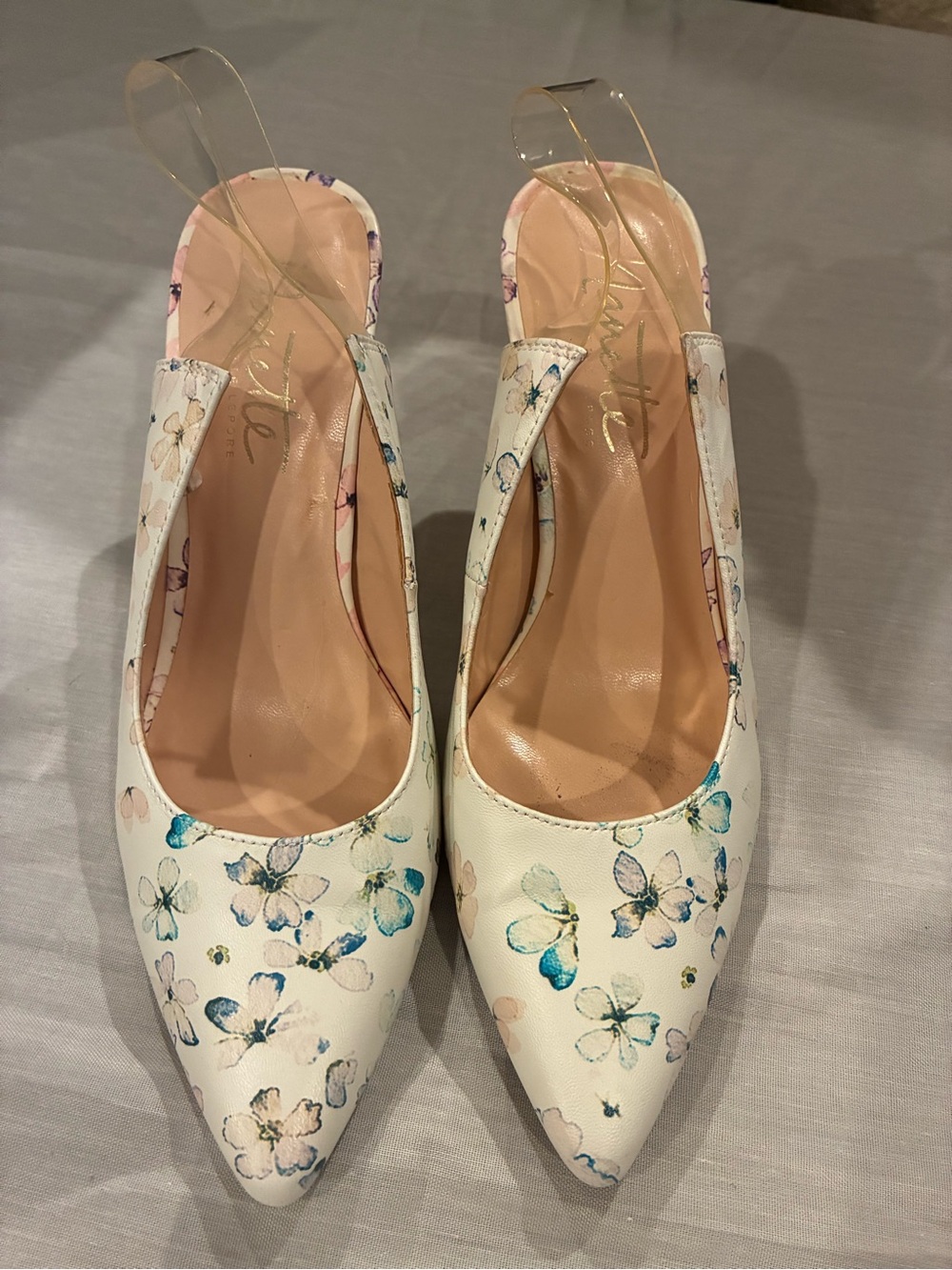 Nanette Lepore White Floral Pointed Slingback Heels Multicolor Butterflies 7.5
